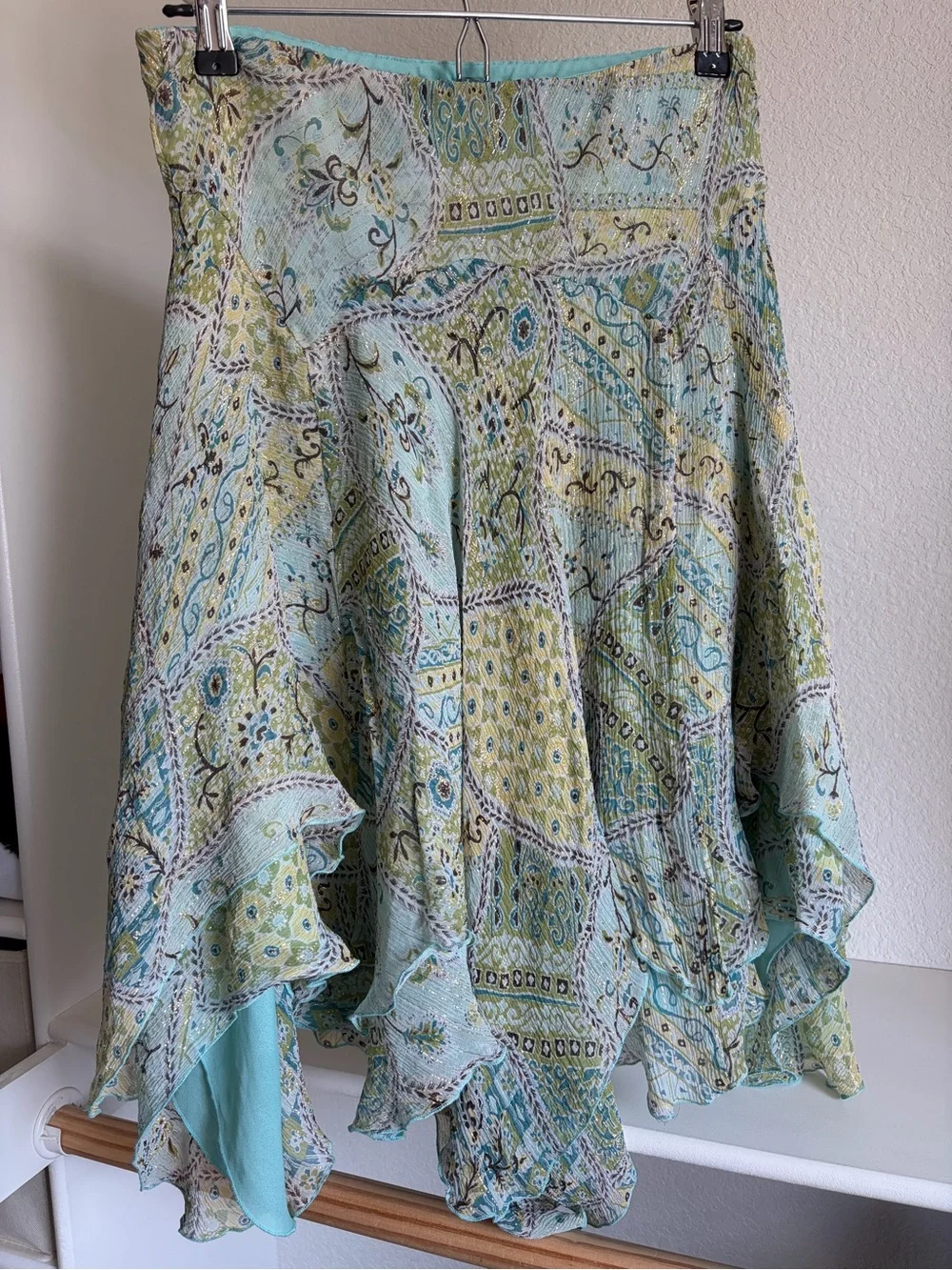 Asymmetric midi skirt / handkerchief midi skirt - Paisley Ruffle Midi Skirt